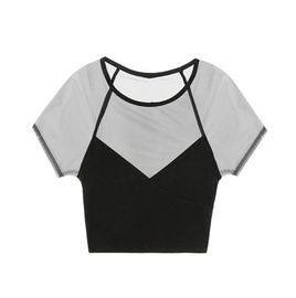 2018 wholesale women workout fitness mesh cropped top t shirts